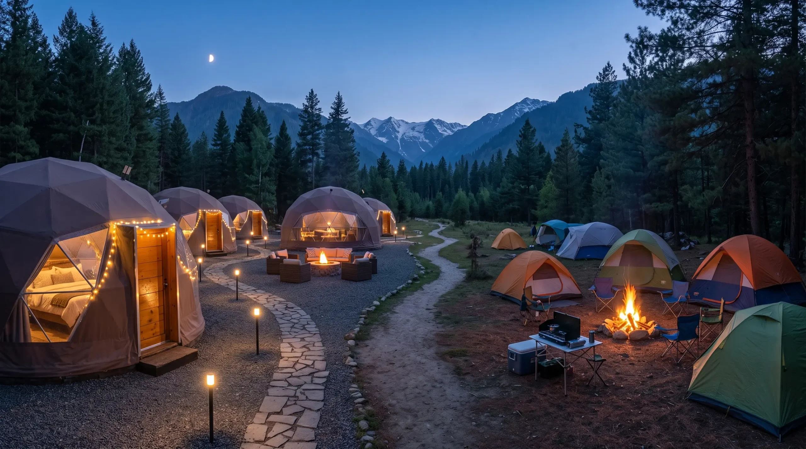 Comparing glamping vs camping? Compare comfort, weather protection, privacy, amenities, and the overall Kumrat experience.